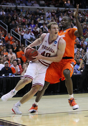 Cody Zeller struggles on the baseline against Baye Moussa Keita. The All-American center scored just 10 points and went 3-of-11 from the field Thursday night in the Verizon Center.