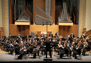 The SU Wind Ensemble performs at Setnor Music Hall under the direction of Bradley Ethington and Justin Mertz, as well as graduate conducting associates Samantha Baldwin and John Hylkema. 