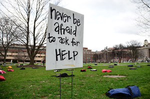 The Syracuse University chapter of Active Minds, a national organization that promotes mental health, hosted the 'Send Silence Packing' installation on The Quad last year. The event aimed to bring awareness to suicide on college campuses. 