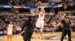 More than 45 Syracuse University students and fans watched the SU women's basketball team defeat the University of Washington in the Final Four and advance to the championship game from inside the Schine Student Center.