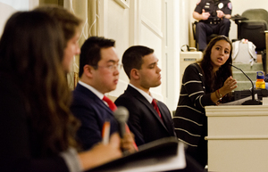 Presidential candidates James Franco and Tyler Rossi were joined by their respective running mates, Angie Pati and Roy Tin during Monday night's debate. 