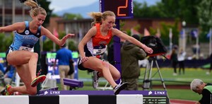 Paige Stoner, a sophomore (right), ran a personal best run of 10:02.56, setting a new school record.