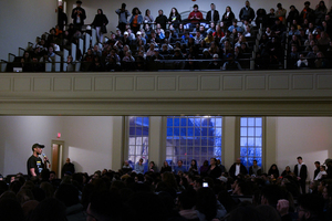 Syracuse University community members gathered in Hendricks Chapel on Wednesday evening in response to Theta Tau's suspension.