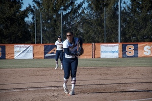 Alexa Romero, pictured Wednesday against Niagara, releases the ball from the rubber. 