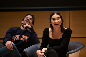 Newhouse alumna Ashley Iaconetti spoke at the Joyce Hergenhan Auditorium with her husband, Jared Haibon.