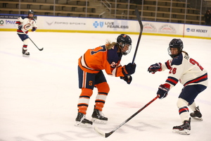 Robert Morris' five unanswered goals all game back to a Syracuse penalty in the second period. In less than a minute, the Orange's two-goal lead was gone.