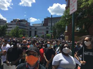 Protesters gathered for a Black Lives Matter rally outside City Hall.