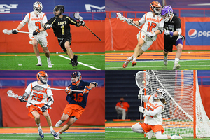 Peter Dearth, Jamie Trimboli, Stephen Rehfuss and Drake Porter (left to right) are four Syracuse men's lacrosse players on PLL teams' radars.