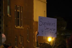 Protesters initially gathered at Psi Upsilon but their numbers grew as they visited other fraternities on Comstock and Walnut Avenues.