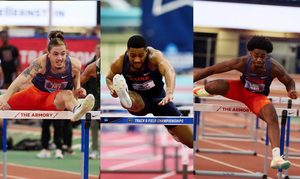 Last year, Jaheim Hayles (middle) was SU's only hurdler competing at the 2022 ACC track and field championships. This season, Anthony Vasquez (left) and David Peters (right) are joining him