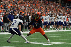 Syracuse wide receiver Jackson Meeks (pictured) and linebacker Justin Barron earned ACC Player of the Week honors. This follows Syracuse’s 24-17 road victory over NC State. 