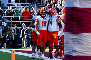 Oronde Gadsden II, Syracuse’s starting tight end, tore through Boston College’s secondary for 114 receiving yards while lining up as a wide receiver. 