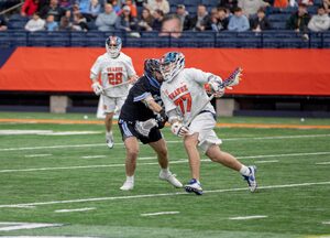 In Finn Thompson’s absence, attack Owen Hiltz’s game-high four goals powered No. 11 Syracuse’s 13-10 win over No. 7 Johns Hopkins.