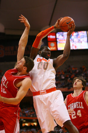 Rick Jackson (00) has played in all 40 minutes twice this season for SU. He has posted a double-double in six of seven games.