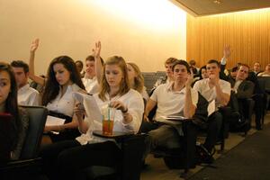 Student Association members wore white at Monday nights meeting in Kittridge Auditorium to support the Vera House Foundations annual white ribbon campaign, which is aimed at ending domestic violence.