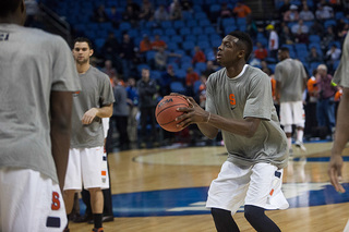 Jerami Grant sets to take a shot during Syracuse's shootaround.