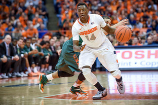 Kaleb Joseph crosses the half-court line. He scored just three points and had two assists. 