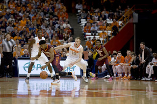 Cooney chases after the ball on defense. Syracuse forced 16 turnovers, including several late in the game off of a hounding pressure defense.