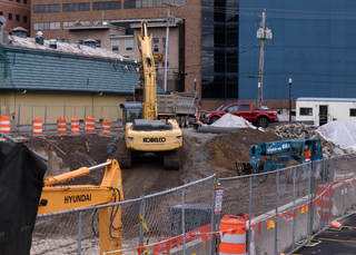 Work continues on the South Crouse Avenue construction site as dirt is excavated and shaped. Photo taken July 25, 2017