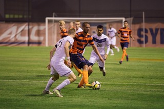 Pieles pushes the ball upfield.